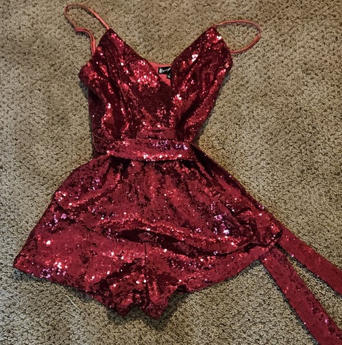 Crystal Doll reddish pink sequin, crossover v-neck, SKORT dress Size S NWT - Picture 3 of 5