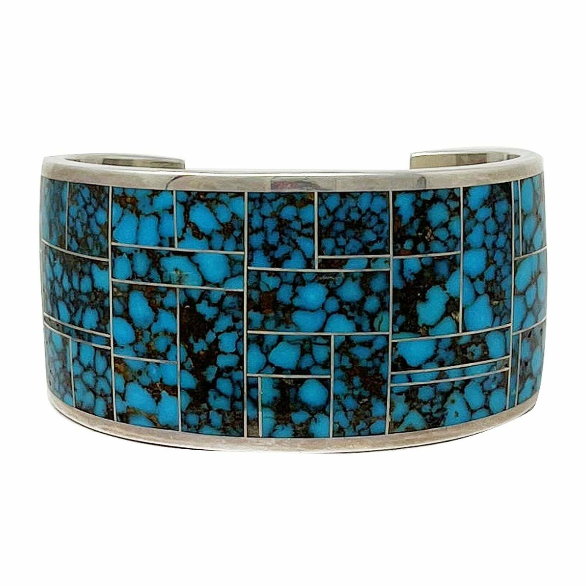 Huge Cal Peterson Vintage Native American Navajo Turquoise Sterling Silver Inlay Bracelet Huge Cal Peterson Vintage Native American Navajo Turquoise Sterling Silver Inlay Bracelet