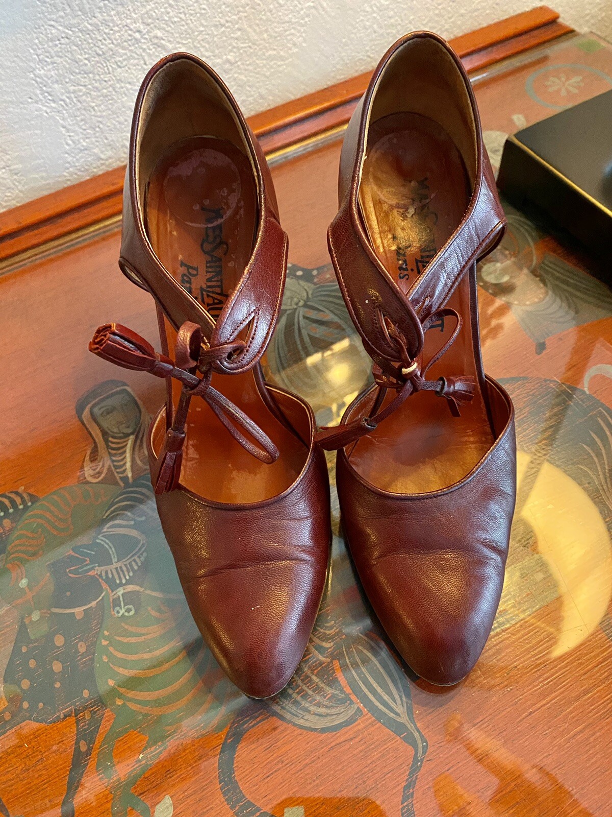 Tacchi alti vintage Yves Saint Laurent Paris nappe mogano 7 5