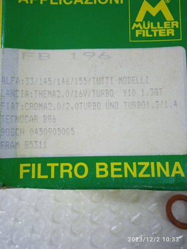 FB 196+B96 FILTRO BENZINA ALFA ROMEO AUTOBIANCHI FIAT INNOCENTI LANCIA SAAB - Foto 6 di 6