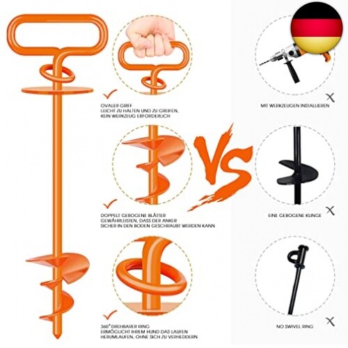 Aomig Hunde-Bodenanker Mit 3m Schleppleine - Für Große Hunde Bis 57kg, Rostfreier Stahl