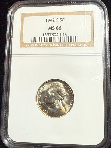 1942-S Jefferson War Nickel NGC MS66 Old Holder 40% Silver