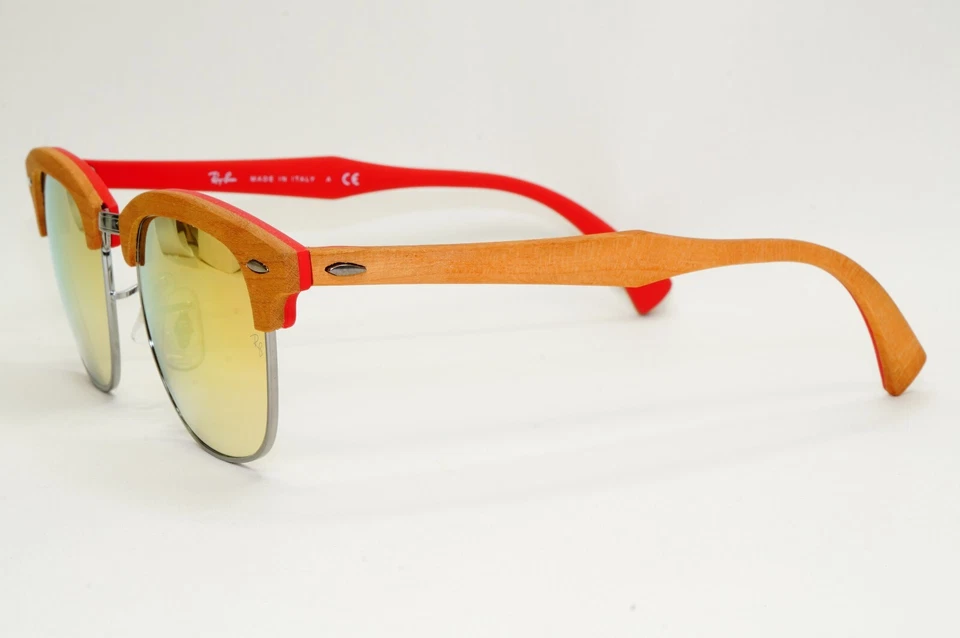 Очки солнцезащитные Ray-Ban Clubmaster деревянные редкие золотистые розовые зеркальные RB 3016-M 1219/7O - Изображение 3 из 4