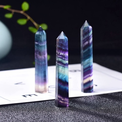 Natural Rainbow Fluorite Quartz Crystal Point Wand Healing Stone Obelisk Tower - Picture 41 of 45