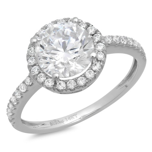 Anillo de compromiso de 1,8 tcw corte redondo oro blanco 14K zafiro blanco anillo de promesa - Imagen 9 de 11