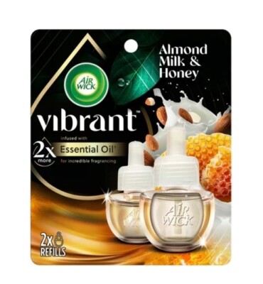 Air Wick Vibrant Plug-in Scented Oil Refills, Almond Milk & Honey, Pack of 2
