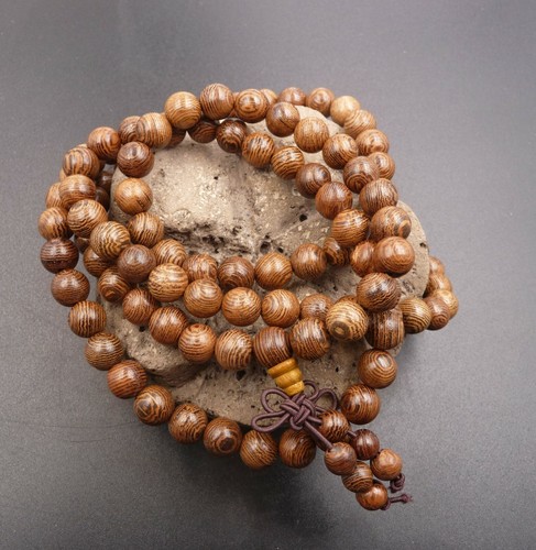 Bracelet Mala Tibétain de méditation 108 perles en bois Wengé + noeud sans fin  - Imagen 1 de 11