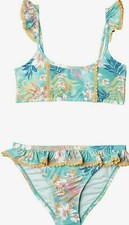NWT Hobie Girls Shoulder Bralette Top and Ruffle Hipster Bottom Swimsuit Sz 16