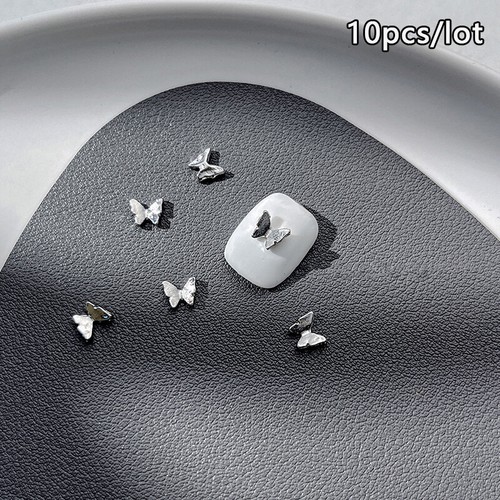 10Pcs Silver Color Butterfly Nail Art Decorations Crystal Zircon Bow Nail Decor - Picture 13 of 29