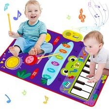 2 In 1 Musical Toddler Piano Drum Mat 2 Sticks Learning Floor Blanket Baby Toy