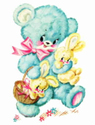 ◆ Milky Bear Vintage Image Retro Nursery Baby Blue Bear Bunnies