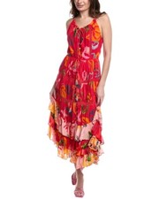 Farm Rio Mixed Fruits Ocean Lace-Trim Maxi Dress Color Red Multi Size M NEW