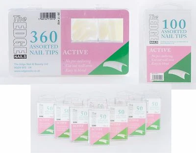 THE EDGE ACTIVE NATURAL HALF WELL NAIL TIPS BOX OF 360, 100 OR REFIL PACKS