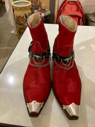 SENDRA '90 red pony hair western cowboy metal toe rockabilly mens boots sz 9 1/2 - Picture 2 of 7