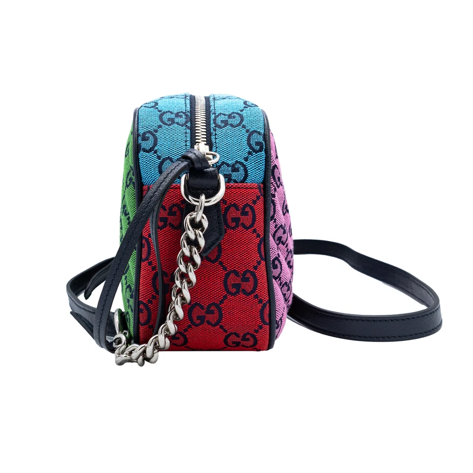Petit sac bandoulière Gucci GG Marmont rose et bleu en diagonale matelassée... - Photo 3/4