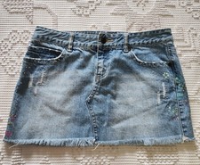 Vintage Y2K Aeropostale Floral Distressed Light Wash Jean Mini Skirt Size 3/4