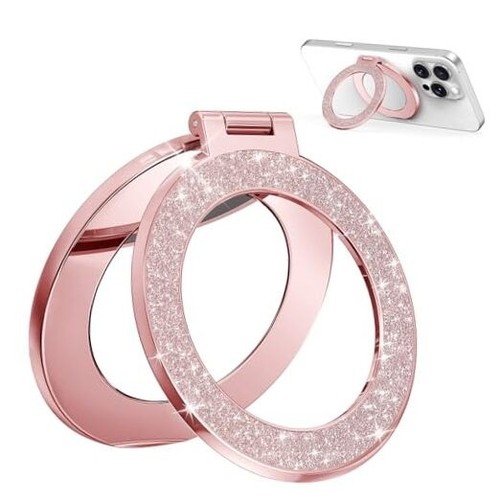 Upgraded Magnetic Phone Ring Stand Built in Mirror for Magsafe, Rose Gold
