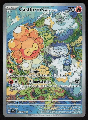 Castform Sunny Form - Holo 195/191 Illustration Rare SV08: Surging Sparks LP-NM