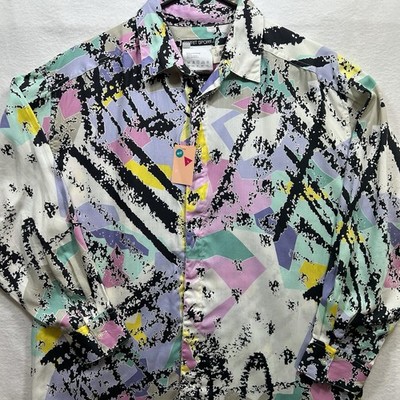NWT Vintage 1980-90s ESPRIT Sport Abstract Colorful Loose Fit Womens Small Shirt
