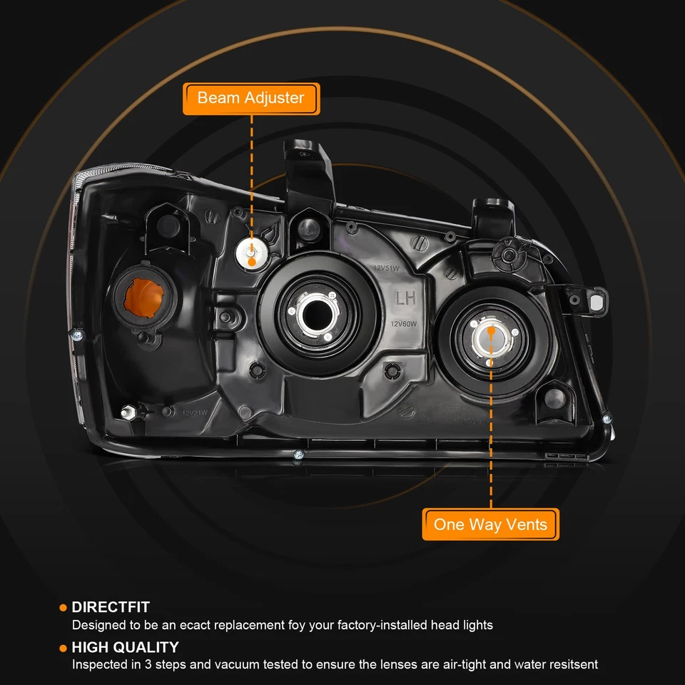Esquerda+Direita Para 2001-06 2007 Toyota Highlander Conjunto de Farol Carcaça Preta - Imagem 3 de 4