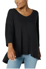 Peace Love World Women's V-Neck 3/4 Sleeve Easy Tee Black