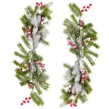 76cm Snowy Christmas Branch Flocked Pine Cone Red Holly Berries Pick Xmas Décor