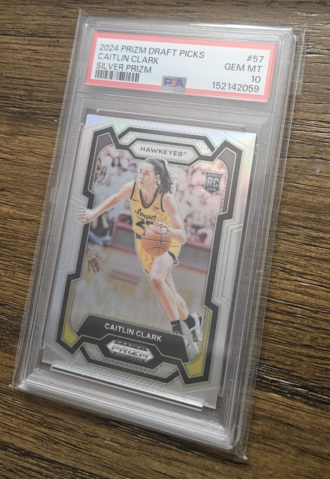 2024 Panini Prizm Draft Picks #57 Caitlin Clark Silver Prizm Rookie RC PSA 10 view 2