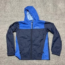 Columbia Jacket Youth Medium 10/12 Blue Hooded Lightweight Windbreaker Full Zip
