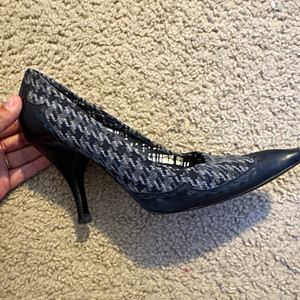 PRADA Women’s Houndstooth Leather/Fabric Almond Toe Stiletto Pumps 7