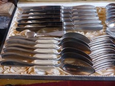 antik besteckkasten mit 31 teilen,plated-ja.henckels-solingen,zwillingswerk