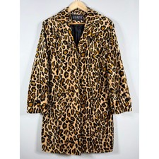 Y2K Static Leopard Print Faux Fur Coat Brown - Size Large