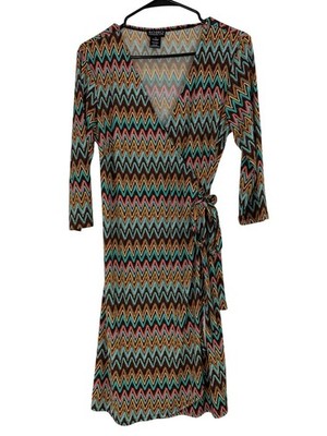 Soho Apparel Chevron Wrap Dress Size 10 Lightweight Summer Stretch RAA10427