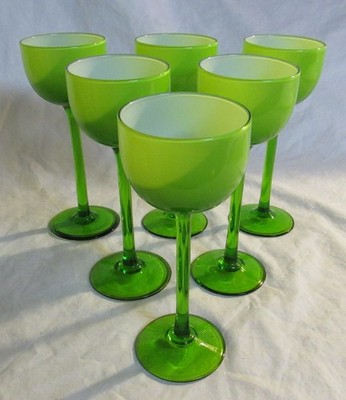 6 CARLO MORETTI LIME GREEN WHITE CASED WINE GLASSES