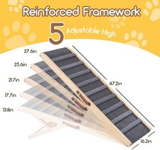 Wooden Pet Ramp for Large Dogs - Adjustable Height, Portable, Anti-Slip Mat