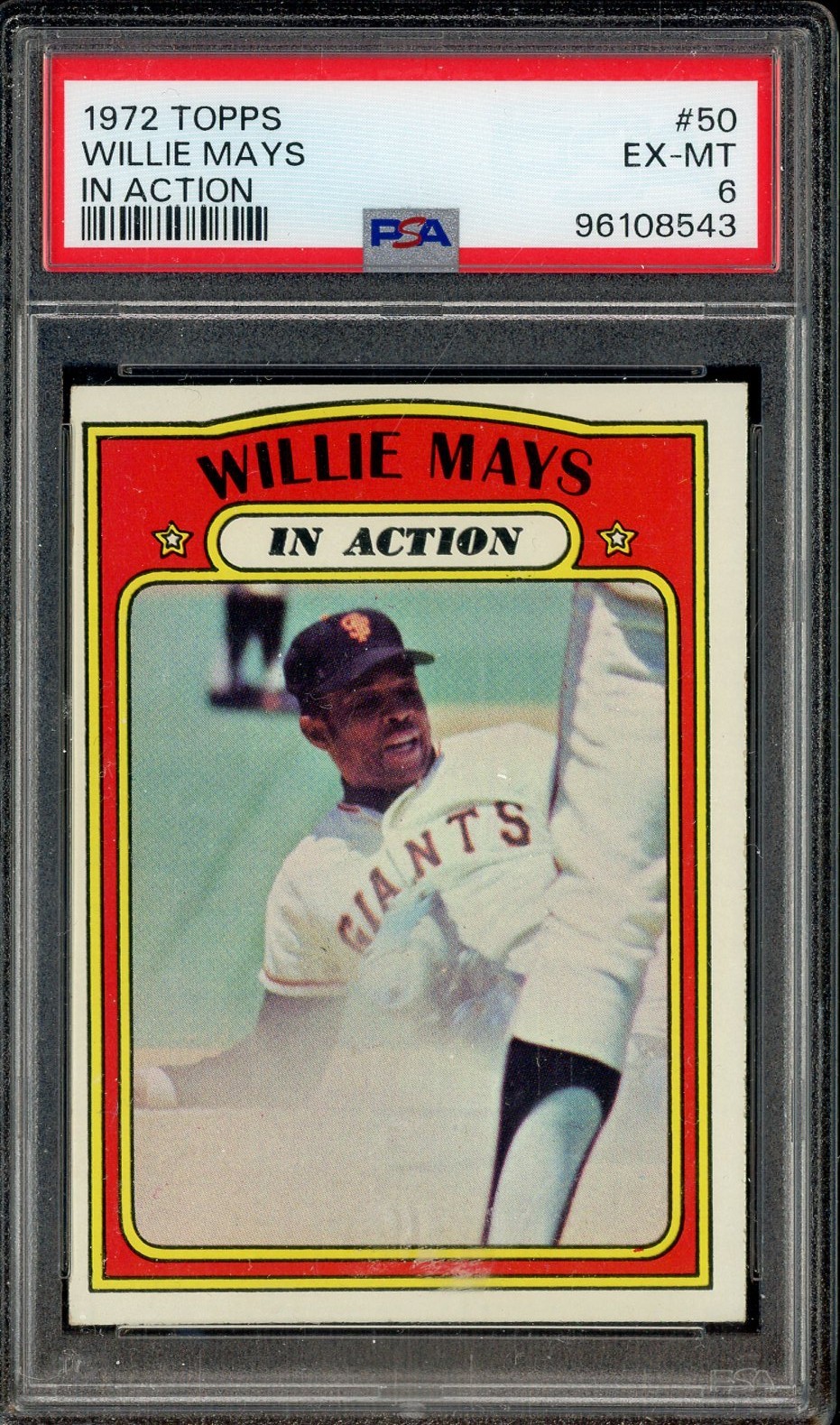 1972 Topps Baseball Willie Mays San Francisco Giants In Action #50 PSA 6 HOF