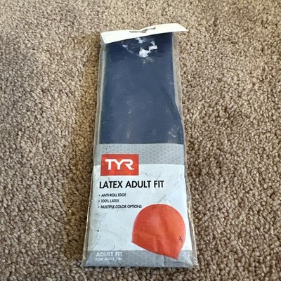 TYR Latex Adult Fit Swim Cap Navy Blue Brand New (Ages 16+) Anti Roll Edge