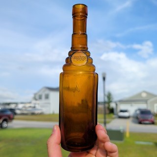 Antique Honey Amber Blown KHOOSH Figural Cannon Bitters Bottle Registered 8.75”