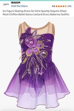 IBAKOM Ice Figure Skating/Dance Ballet Size 130/7-8 Purple Sequined