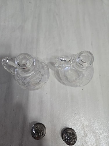 Cambridge Chantilly Etched Salt & Pepper Shakers Sterling Tops & Sugar Bowl - Picture 5 of 9