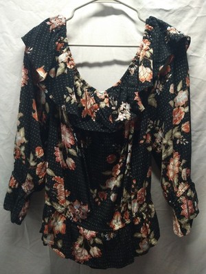 American Rag Boho Scoop Neck Smocked Blouse Size 2X Artsy Peasant Coquette 