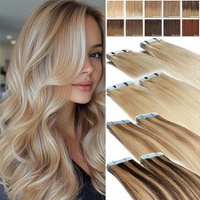 Tape in Human Hair Extensions Skin Wefts Indian Remy Silky Invisible Fashion 40p