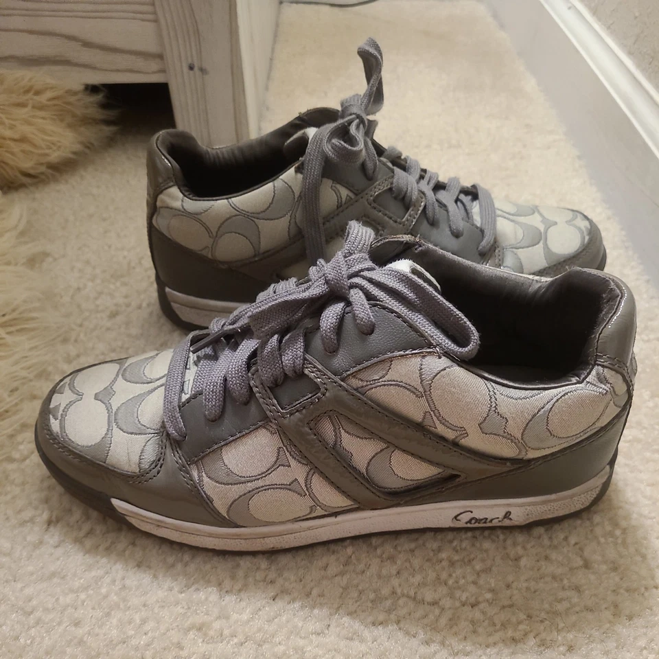 ТРЕНЕР серый Nova подпись холст лакированная кожа кроссовки - США 7 - Изображение 3 из 4