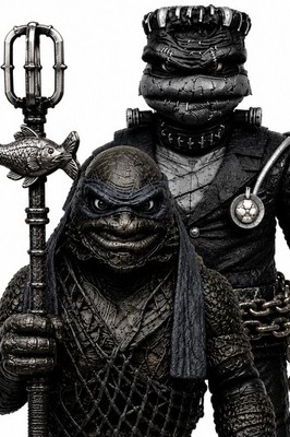 NECA TMNT x Universal Monsters Leonardo & Raphael B/W Set + Accesories NIB