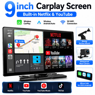 9''Wireless Apple CarPlay AI box Android Auto With Net-Flix YouTube Touchscreen