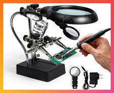 2.5X 7.5X 10X LED Desktop Magnifying Lamp Helping Hands Soldering Station Stand