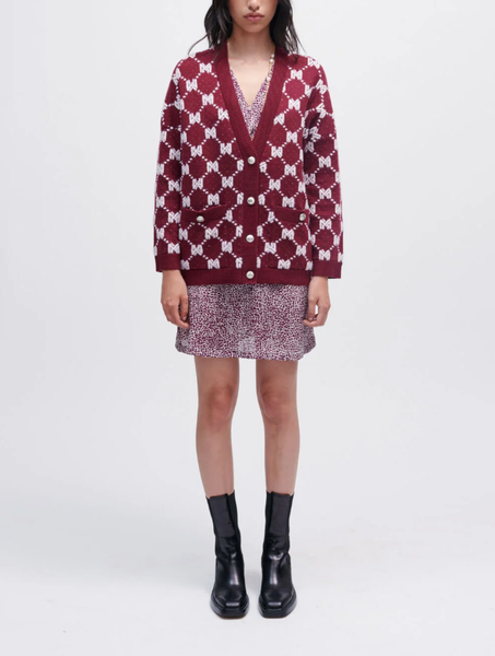 Maje Strickjacke Burgund V-Ausschnitt Gr. 38 Damen Cardigan Feinstrick MFPCA0029-image