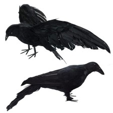 Black Fake Crows Halloween Decorations - Fake Crow Decor - 2 Pcs Large Realis