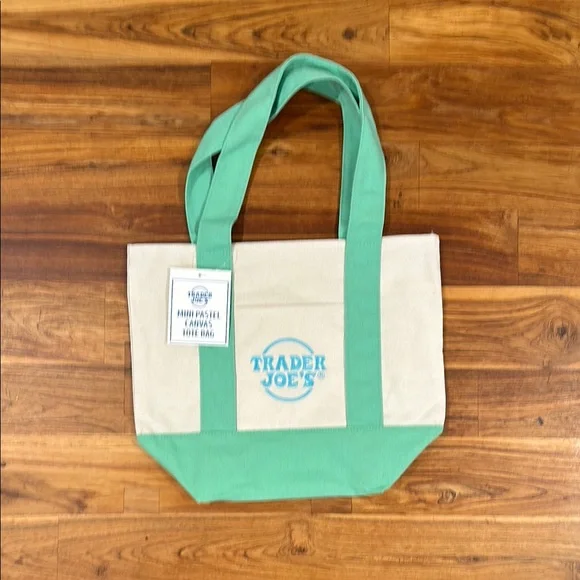 Trader Joes Mini Green Canvas Tote Bag Pastel Shade