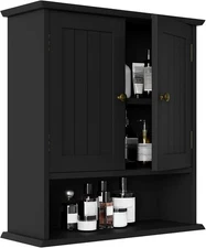Smuxee Black Wall Cabinet, Small, 2-Door Medicine Cabinet with Adjustable Shelve