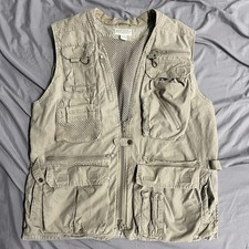 Vintage Banana Republic Vest Mens Sz Large Beige Safari Photo Cargo Vented Hike